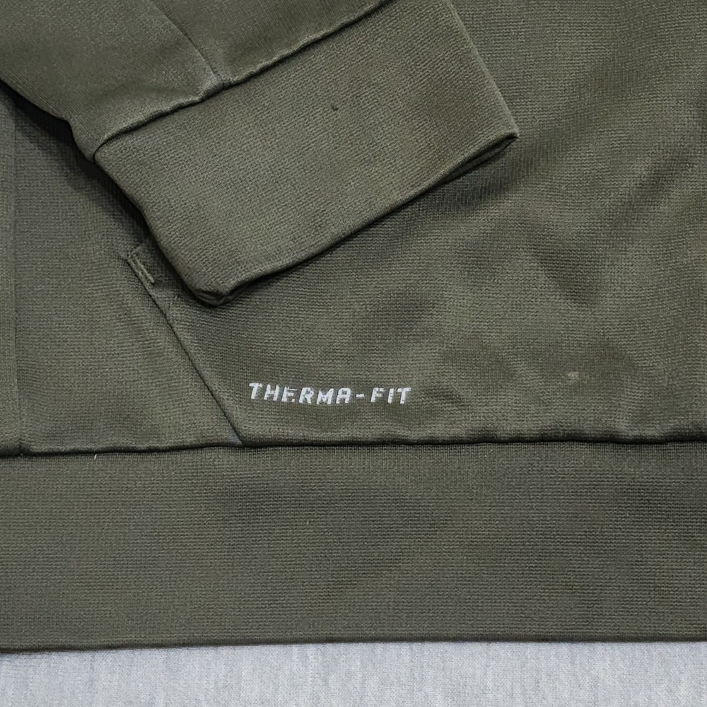 Nike Therma FIT Hoodie Mens L Olive Green Pullover Sweatshirt Distressed Gym - Picture 6 of 13